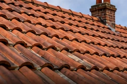 Close view of red clay roof tiles